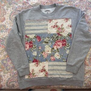 Gray Floral Patchwork Crewneck Sweater